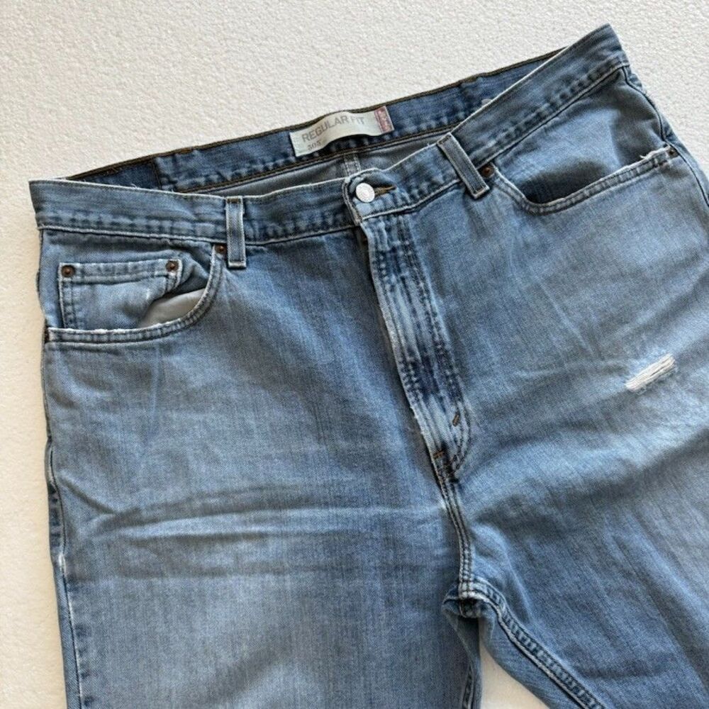 Levi's 505 Regular Fit Men's Jeans 40x30 Blue Denim Distressed